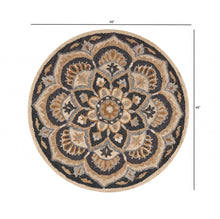 4’ Round Black Flower Blossom Area Rug