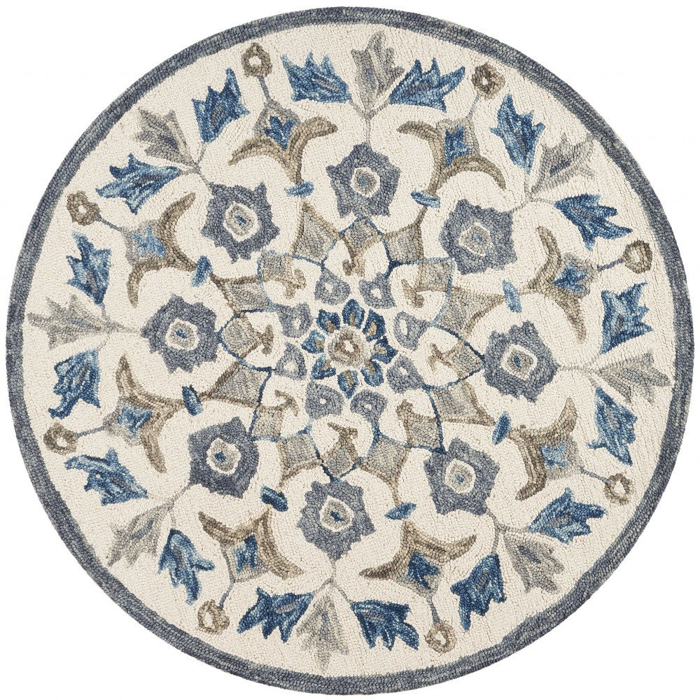 6’ Round Blue Floral Oasis Area Rug