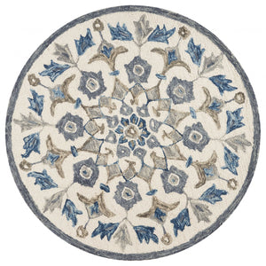 6’ Round Blue Floral Oasis Area Rug