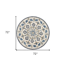 6’ Round Blue Floral Oasis Area Rug