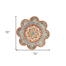 4’ Round Orange Scalloped Edge Area Rug