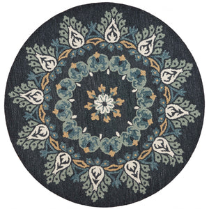 4’ Round Black Floral Paradise Area Rug
