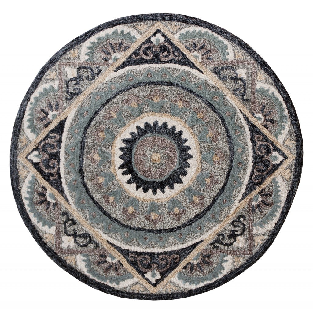 2’ X 4’ Gray Geometric Medallion Hearth Rug
