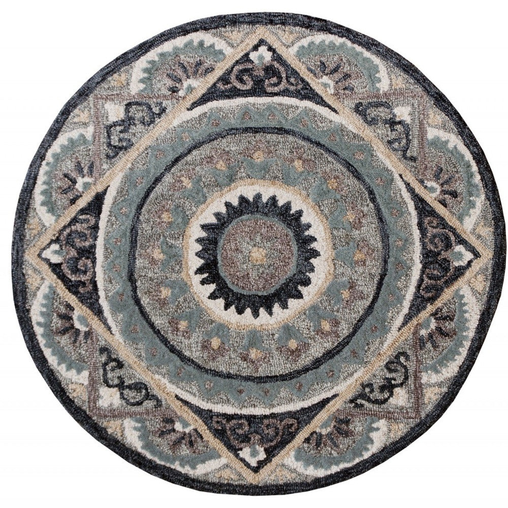2’ X 4’ Gray Geometric Medallion Hearth Rug
