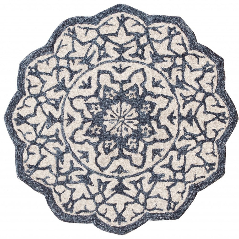 Navy And White Decorative Hearth Rug - 2’ x 4’