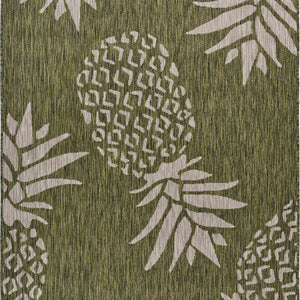 5' X 7' Green Floral Indoor Outdoor Area Rug