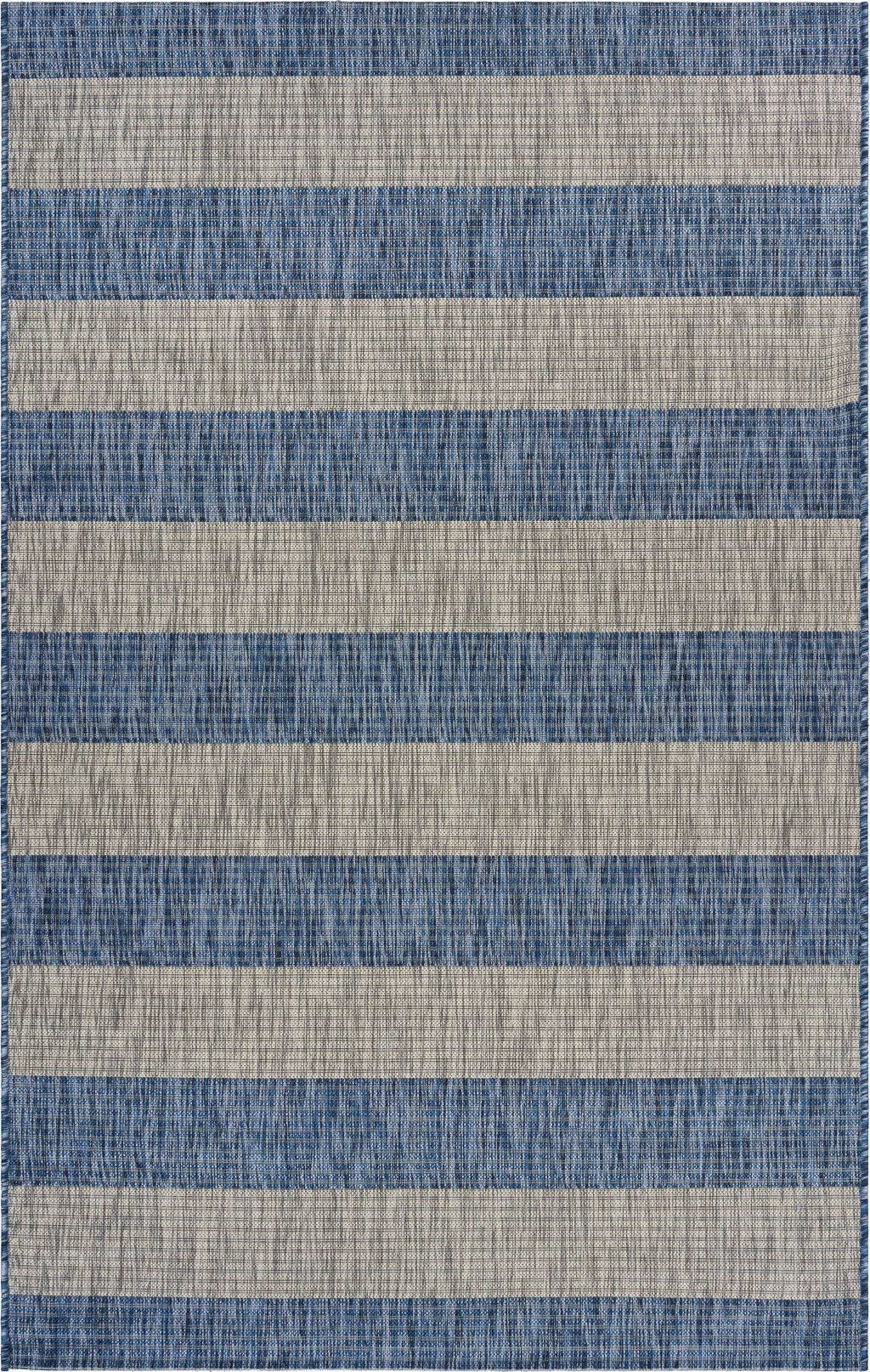 5' X 7' Navy/Gray Striped Indoor Outdoor Area Rug