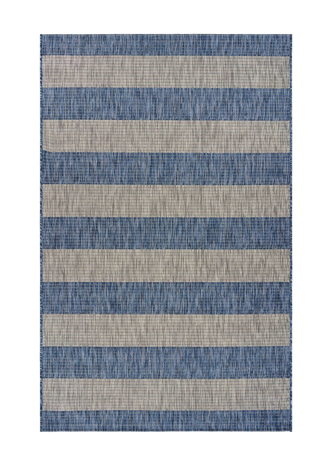 5' X 7' Navy/Gray Striped Indoor Outdoor Area Rug
