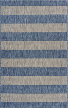 5' X 7' Navy/Gray Striped Indoor Outdoor Area Rug