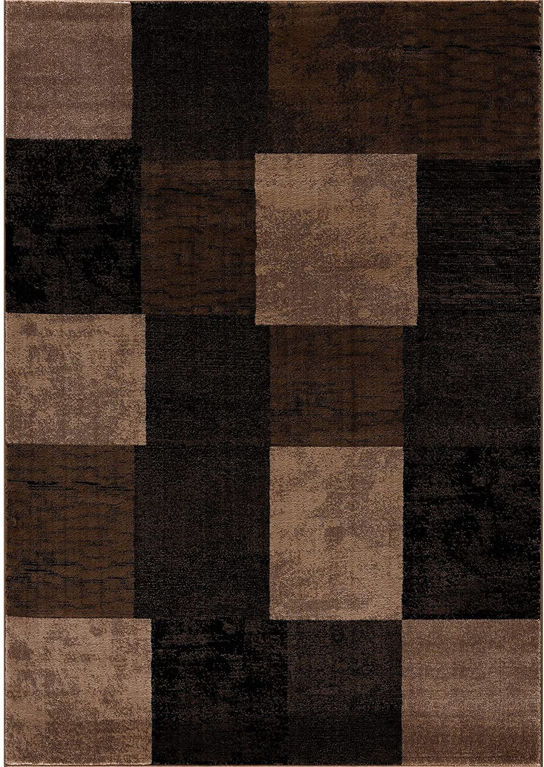 2’ X 4’ Brown Geometric Blocks Area Rug