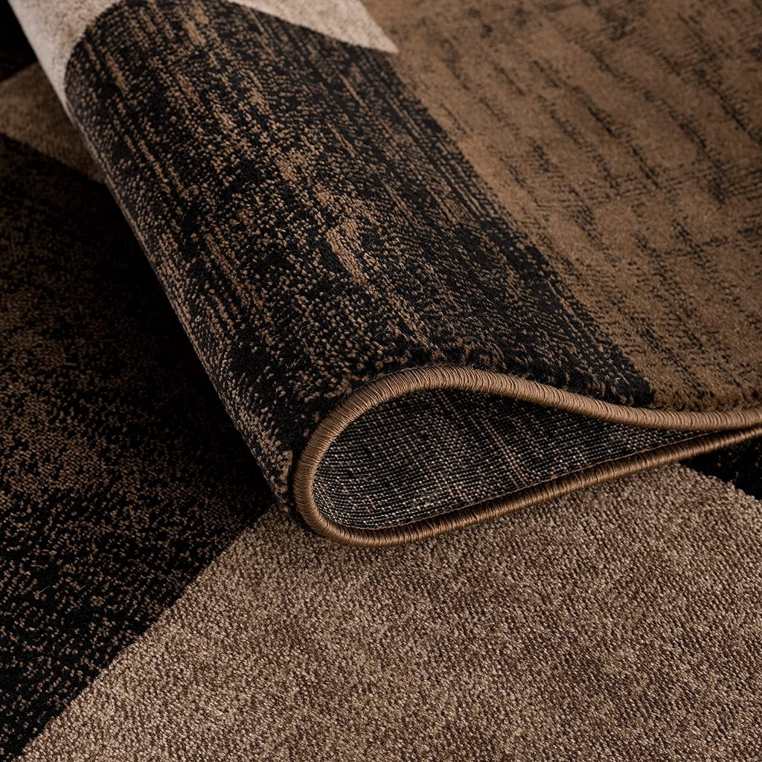 2’ X 4’ Brown Geometric Blocks Area Rug