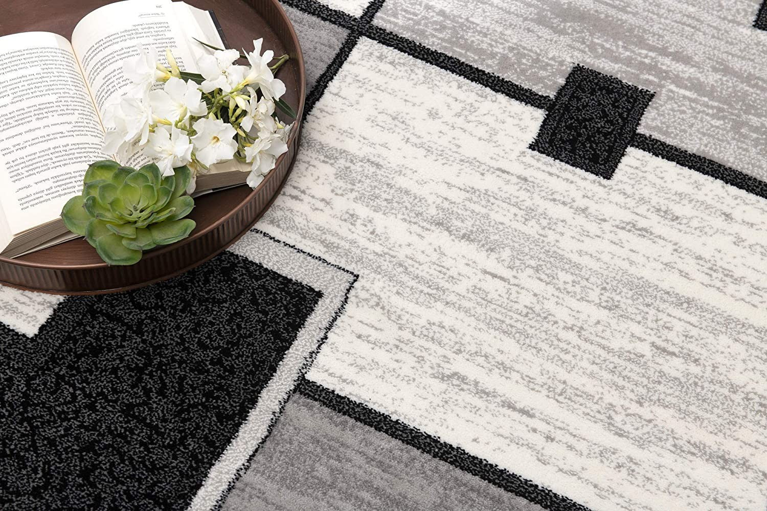 2’ X 10’ Gray Asymmetric Blocks Runner Rug