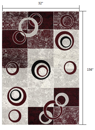 2’ X 10’ Red And White Inverse Circles Runner Rug