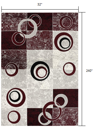 2’ X 10’ Red And White Inverse Circles Runner Rug