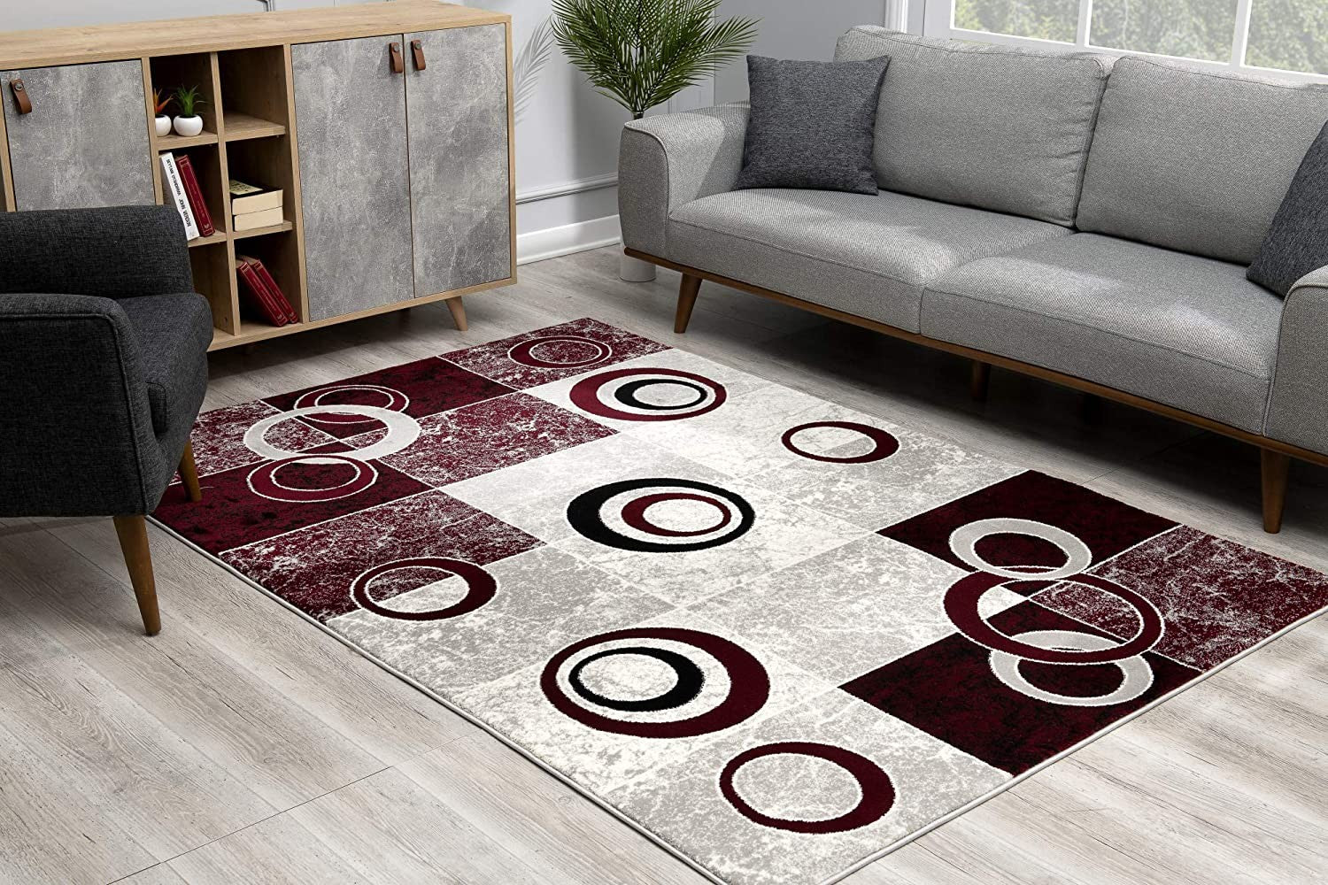 2’ X 10’ Red And White Inverse Circles Runner Rug
