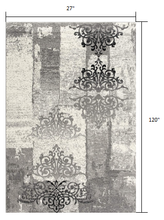 2’ X 10’ Gray Faded Filigree Pattern Runner Rug