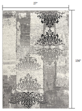 2’ X 10’ Gray Faded Filigree Pattern Runner Rug