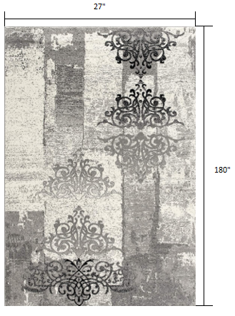 2’ X 10’ Gray Faded Filigree Pattern Runner Rug