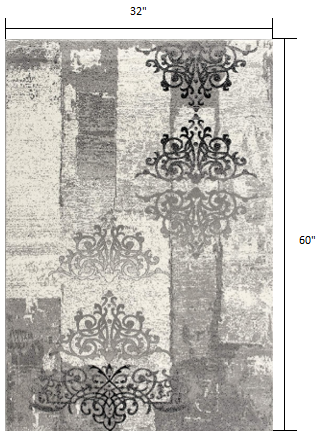 2’ X 10’ Gray Faded Filigree Pattern Runner Rug