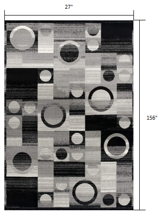 2’ X 10’ Gray Blocks And Rings Runner Rug