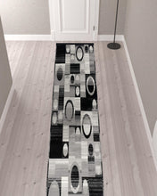 2’ X 10’ Gray Blocks And Rings Runner Rug