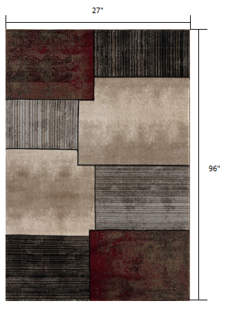 2’ X 10’ Brown Overlapped Blocks Runner Rug