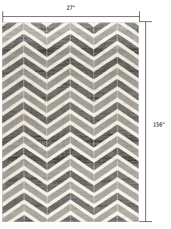 2’ X 10’ Gray Distressed Chevron Runner Rug
