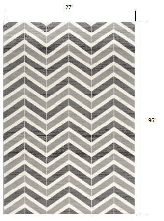 2’ X 10’ Gray Distressed Chevron Runner Rug
