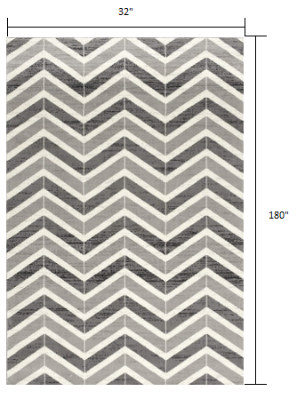 2’ X 10’ Gray Distressed Chevron Runner Rug