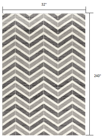 2’ X 10’ Gray Distressed Chevron Runner Rug