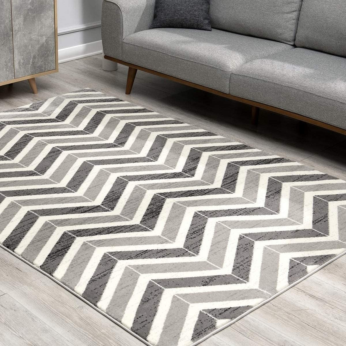 2’ X 10’ Gray Distressed Chevron Runner Rug