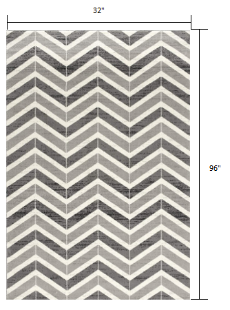 2’ X 10’ Gray Distressed Chevron Runner Rug