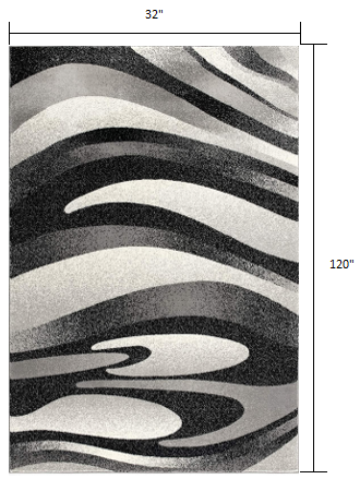 2’ X 10’ Black And Gray Abstract Marble Runner Rug