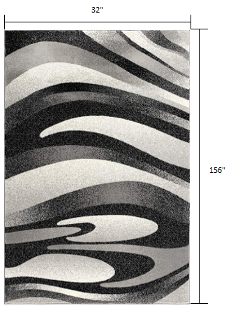 2’ X 10’ Black And Gray Abstract Marble Runner Rug