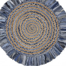 Denim And Natural Jute Round Swirl Fringed Rug