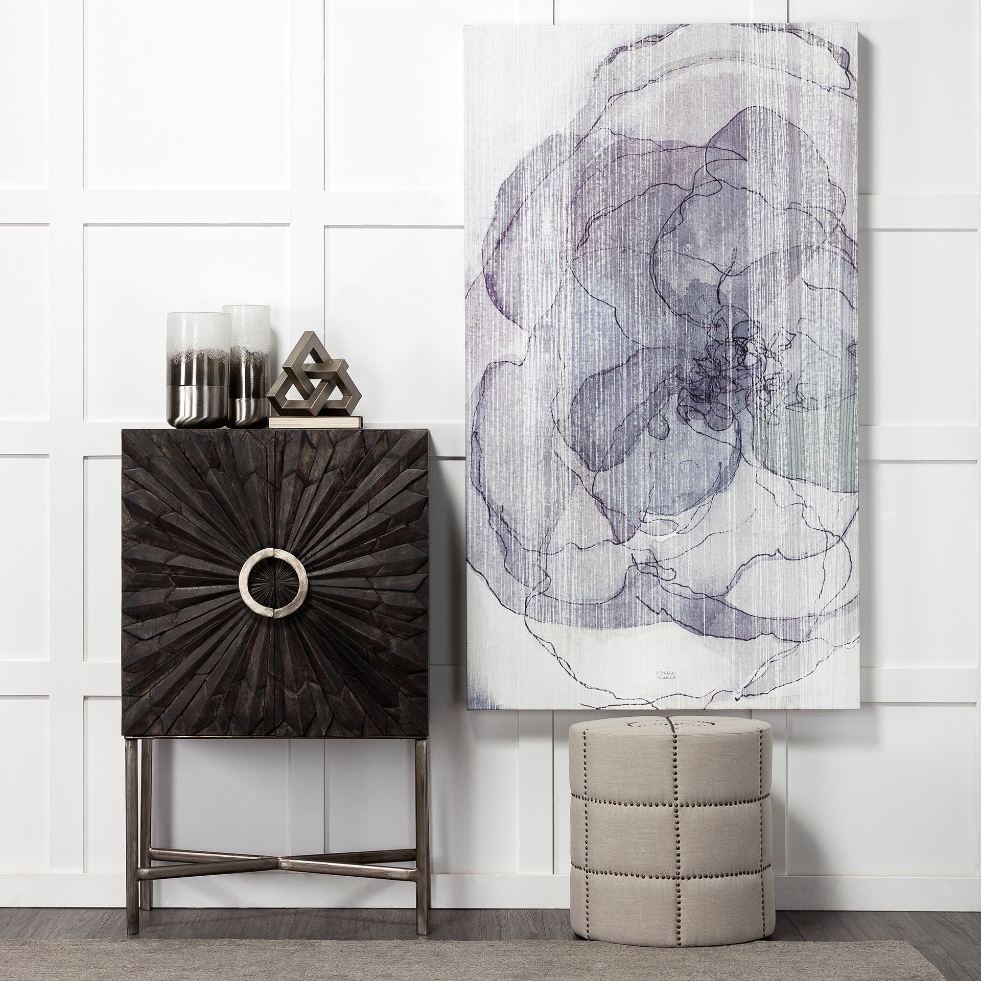 Cream Ottoman With Metal Detailing