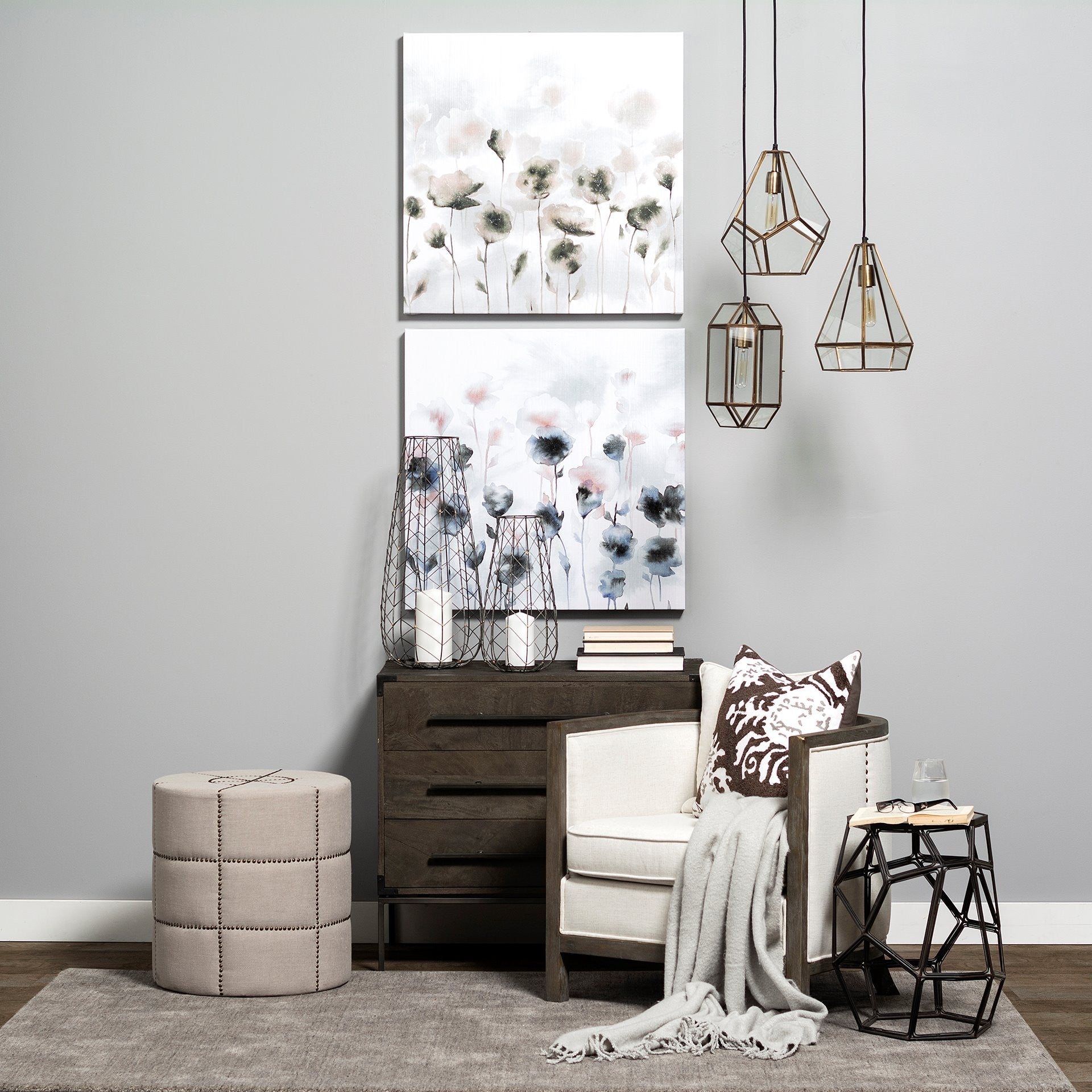 Cream Ottoman With Metal Detailing