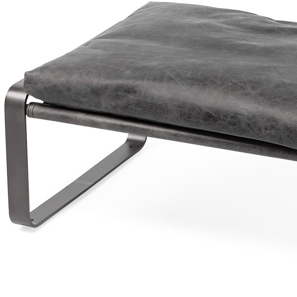 Mod Black Leather Metal Base Ottoman