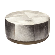 Gray Cowhide Round Ottoman With Metal Base