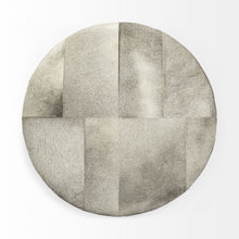 Gray Cowhide Round Ottoman With Metal Base