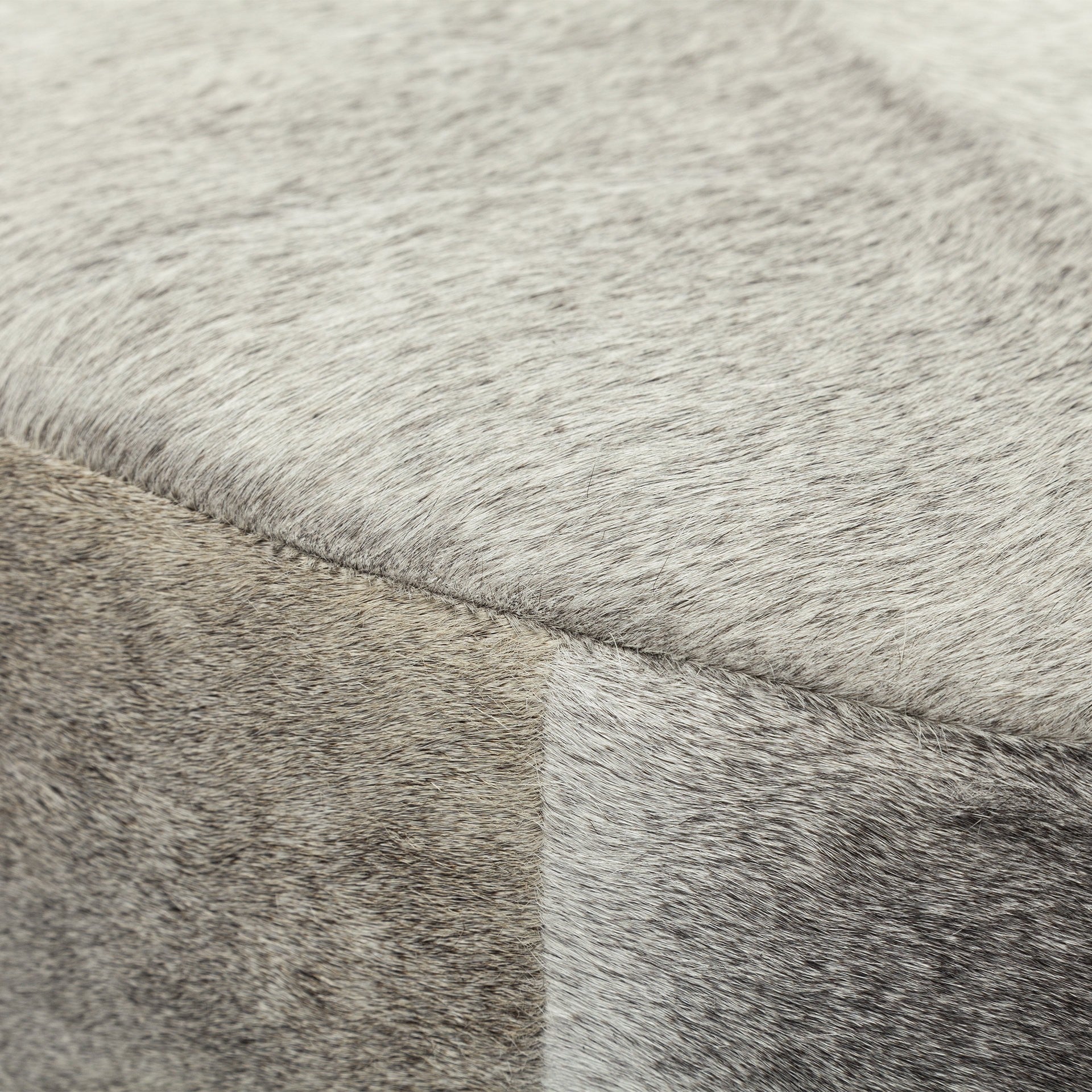 Gray Cowhide Round Ottoman With Metal Base