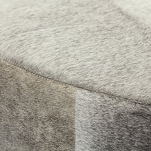 Gray Cowhide Round Ottoman With Metal Base