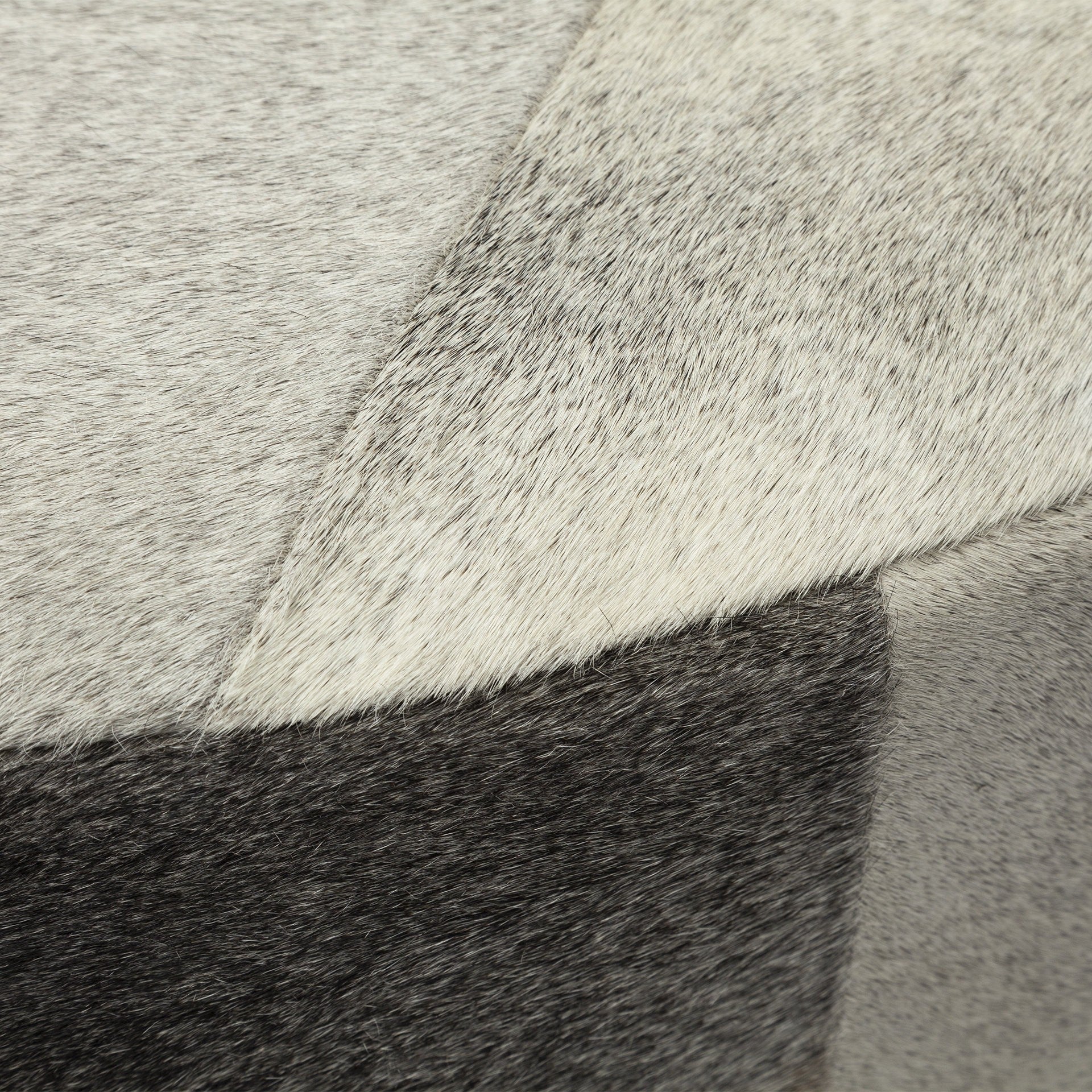 Gray Cowhide Round Ottoman With Metal Base