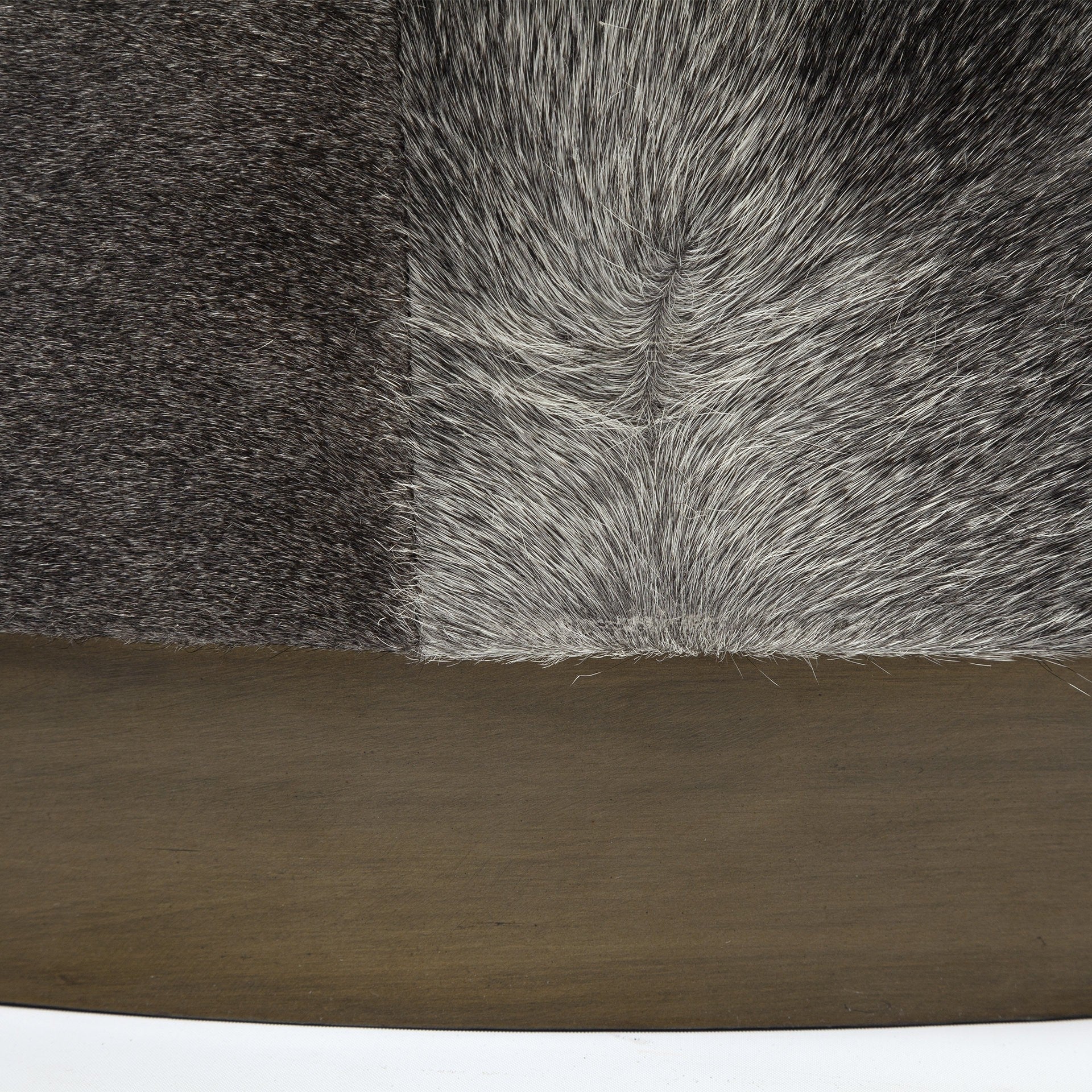 Gray Cowhide Round Ottoman With Metal Base