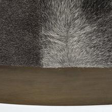 Gray Cowhide Round Ottoman With Metal Base