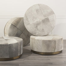 Gray Cowhide Round Ottoman With Metal Base