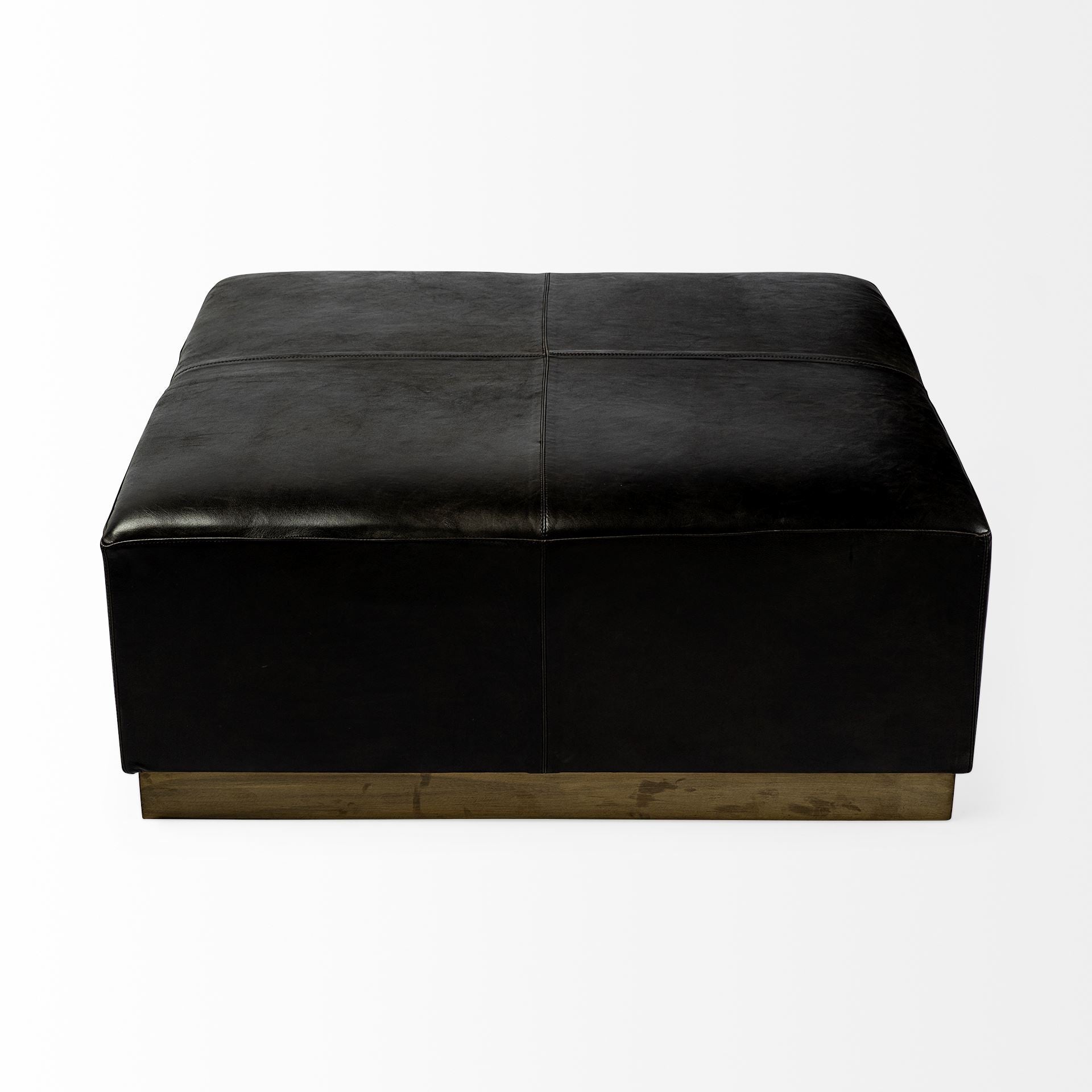 Black Leather Ottoman With Metal Base