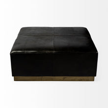 Black Leather Ottoman With Metal Base