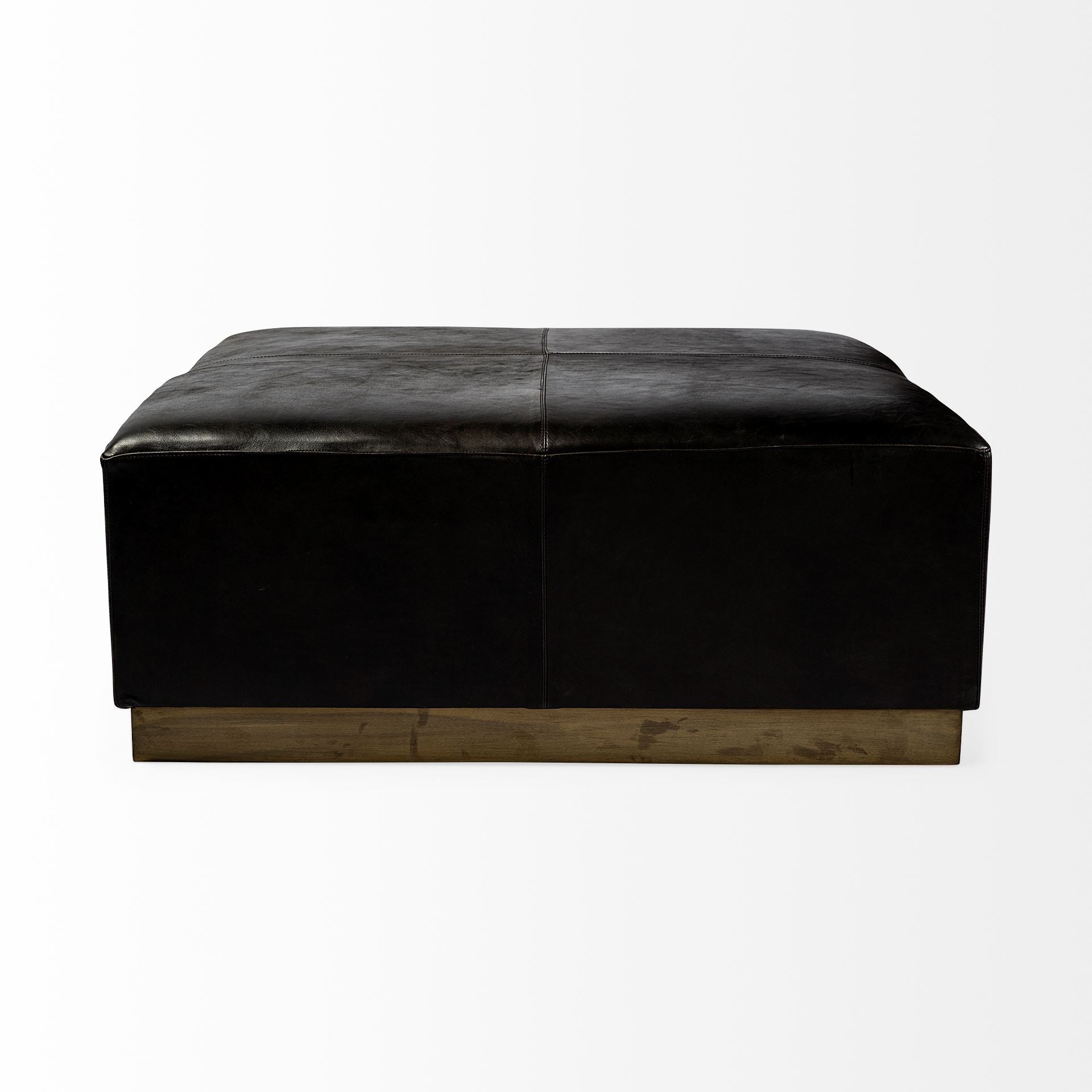 Black Leather Ottoman With Metal Base