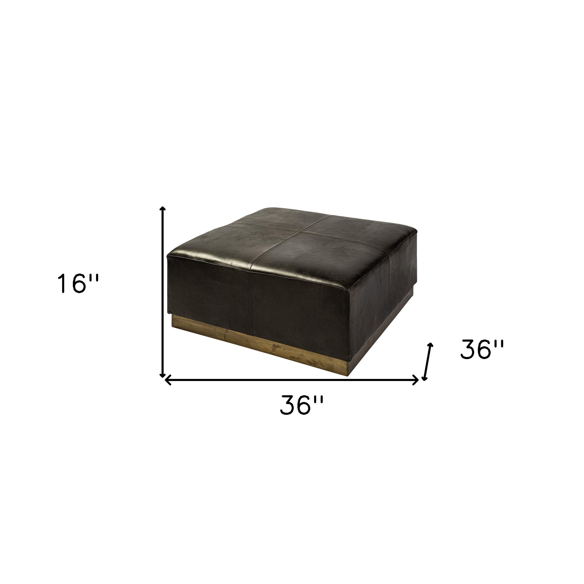 Black Leather Ottoman With Metal Base